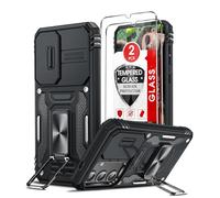 LeYi for Samsung Galaxy S24 5G Phone Case, with Camera Lens Cover Slider, 2 Pack Screen Protectors, Ring Stand Holder Military Grade Protective Shockproof Armour Cover for Samsung S24 5G, Black