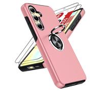 LeYi for Samsung Galaxy S24 FE Case with 2 Tempered Glass Screen Protector and Invisible Phone Ring Holder, Shockproof Protective Phone Cover for Samsung Galaxy S24FE 5G - Pink