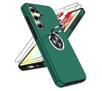 LeYi for Samsung Galaxy S24 FE Case with 2 Tempered Glass Screen Protector and Invisible Phone Ring Holder, Shockproof Protective Phone Cover for Samsung Galaxy S24FE 5G - Green