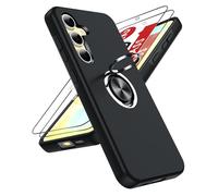LeYi for Samsung Galaxy S24 FE Case with 2 Tempered Glass Screen Protector and Invisible Phone Ring Holder, Shockproof Protective Phone Cover for Samsung Galaxy S24FE 5G - Black