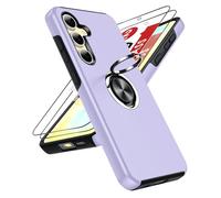 LeYi for Samsung Galaxy S24 FE Case with 2 Tempered Glass Screen Protector and Invisible Phone Ring Holder, Shockproof Protective Phone Cover for Samsung Galaxy S24FE 5G - Purple