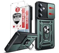 LeYi for Samsung Galaxy S25 Edge Phone Case with Camera Cover Slider |2 Tempered Glass Screen Protectors, Ring Stand Holder, Rugged Protective Tough Armor Cover for Samsung Galaxy S25 Edge, Green