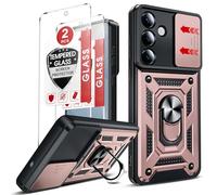 LeYi for Samsung Galaxy S25 FE Phone Case with Camera Cover Slider with 2 Tempered Glass Screen Protectors, Ring Stand Holder, Military Protective Armour Rugged Cover for S25FE Case, Rose Gold