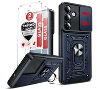 LeYi for Samsung Galaxy S25 FE Phone Case with Camera Cover Slider with 2 Tempered Glass Screen Protectors, Ring Stand Holder, Military Protective Armour Rugged Phone Cover for S25FE Case, Blue