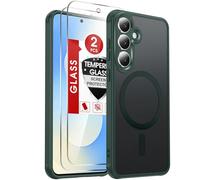 LeYi for Samsung Galaxy S25 FE Phone Case with Magnetic, 2 Tempered Glass Screen Protector, Translucent Matte Back Cover Slim Shockproof Protective with MagSafe for Samsung Galaxy S25FE, Green