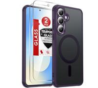 LeYi for Samsung Galaxy S25 FE Phone Case with Magnetic, 2 Tempered Glass Screen Protector, Translucent Matte Back Cover Slim Shockproof Protective with MagSafe for Samsung Galaxy S25FE, Purple