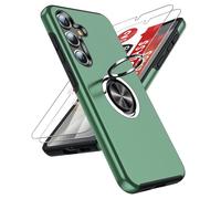 LeYi for Samsung Galaxy S25 Phone Case with 2 Tempered Glass Screen Protector and Invisible Phone Ring Holder, Shockproof Protective Cover for Samsung Galaxy S25 - QGreen