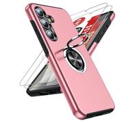 LeYi for Samsung Galaxy S25 Phone Case with 2 Tempered Glass Screen Protector and Invisible Phone Ring Holder, Shockproof Protective Cover for Samsung Galaxy S 25 - Pink
