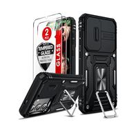 LeYi for Samsung Galaxy S25 Phone Case, with Camera Lens Cover Slider,Ring Stand Holder Military Grade Protective Shockproof Armour Cover for Samsung Galaxy S25, Black