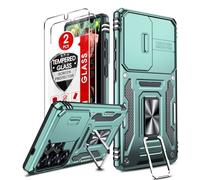 LeYi for Samsung Galaxy S25 Ultra Phone Case, with Camera Lens Cover Slider, Ring Stand Holder Military Grade Protective Shockproof Armour Cover for S25Ultra, Light Green