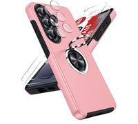 LeYi for Samsung Galaxy S26 Phone Case with 2 Tempered Glass Screen Protector, 2 Camera Lens Protector and Invisible Metal Ring Stand Holder, Shockproof Protective Mobile Cover for S 26 - Pink