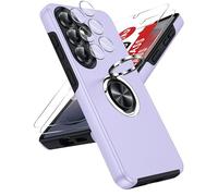 LeYi for Samsung Galaxy S26 Phone Case with 2 Tempered Glass Screen Protector, 2 Camera Lens Protector and Invisible Metal Ring Stand Holder, Shockproof Protective Mobile Cover for S 26 - Purple