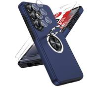 LeYi for Samsung Galaxy S26 Phone Case with 2 Tempered Glass Screen Protector, 2 Camera Lens Protector and Invisible Metal Ring Stand Holder, Shockproof Protective Mobile Cover for S 26 - Blue