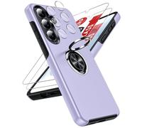 LeYi for Samsung Galaxy S26 Plus Phone Case with 2 Tempered Glass Screen Protector, 2 Camera Lens Protector and Invisible Metal Ring Stand Holder, Shockproof Protective Mobile Cover- Purple