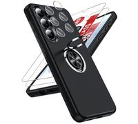 LeYi for Samsung Galaxy S26 Plus Phone Case with 2 Tempered Glass Screen Protector, 2 Camera Lens Protector and Invisible Metal Ring Stand Holder, Shockproof Protective Mobile Cover- Black