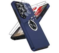 LeYi for Samsung Galaxy S26 Ultra Phone Case with 2 Tempered Glass Screen Protector, 2 Camera Lens Protector and Invisible Metal Ring Stand Holder, Shockproof Protective Mobile Cover for S 26Ulta-Blue