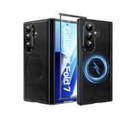 LeYi for Samsung Galaxy Z Fold 7 Case with Built-in Tempered Glass Screen Protector, with Magsafe Wireless Charging, Leather Scratch Resistant Shockproof and DropProof Phone Cover for ZFold7, Black