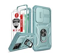 LeYi for Samsung S23 Case:Samsung Galaxy S23 5G Phone Case with Slide Camera Cover,2 Glass Screen Protectors,Ring Kickstand,Military Grade Drop Shockproof Protection for S23 Phone Case,G-Green