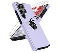 LeYi for Samsung S25 Ultra Case with 2 Tempered Glass Screen Protector and Invisible Rotatable Phone Ring Stand Holder, Tough Shockproof Protective Phone Cover for Galaxy S 25 Ultra S25Ultra - Purple