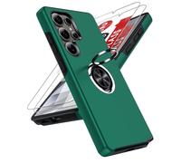 LeYi for Samsung S25 Ultra Case with 2 Tempered Glass Screen Protector and Invisible Rotatable Phone Ring Stand Holder, Tough Shockproof Protective Phone Cover for Galaxy S 25 Ultra S25Ultra - Green