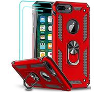 LeYi iPhone 7 Plus/8 Plus Case, iPhone 6s Plus/6 Plus Case with Magnetic Ring Holder, Full Body Protective Silicone TPU Armor Phone Cover with Screen Protector for Apple iPhone 8/7/6/6s Plus Red