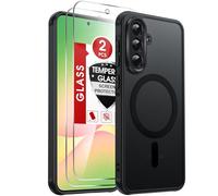 LeYi Magnetic Cover for Samsung Galaxy A56 5G with 2 Pieces Tempered Glass, Case for A 56 Translucent Opaque Anti-Fingerprint Scratch Resistant TPU Bumper Shockproof Protective Case, Black