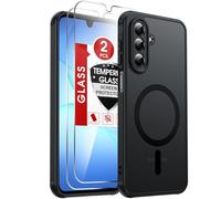 LeYi Magnetic for Samsung Galaxy A17 4G/5G Phone Case, Fit for MagSafe, 2 Tempered Glass Screen Protector, Full Camera Protection, Translucent Matte Back Cover Slim Thin Case for Samsung A 17, Black