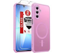 LeYi Magnetic for Samsung Galaxy A17 4G/5G-Phone Case: Samsung A 17 Case Fit for MagSafe, with 2 Tempered Glass Screen Protector, Full Camera Protection, Translucent Matte Back Slim Cover, Pink