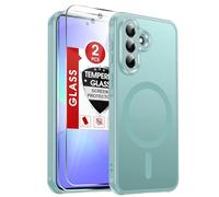 LeYi Magnetic for Samsung Galaxy A37-5G Phone Case: Samsung A 37 Case [Fit for MagSafe] with 2 Tempered Glass Screen Protector & Full Camera Protection, Translucent Matte Back Slim Cover, Mint Green