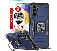 LeYi Rugged Armor Case for Samsung Galaxy A13 5G/ Samsung Galaxy A04s, [2 Pack] Tempered Screen Protector, Shockproof Military Grade Protective Hard Bumper Phone Case Cover with Ring Holder Blue
