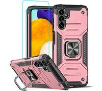 LeYi Rugged Armor Case for Samsung Galaxy A13 5G/ Samsung Galaxy A04s, [2 Pack] Tempered Screen Protector, Shockproof Military Grade Protective Hard Bumper Phone Case Cover with Ring Holder Rose Gold