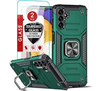 LeYi Rugged Armor Case for Samsung Galaxy A13 5G/ Samsung Galaxy A04s, [2 Pack] Tempered Screen Protector, Shockproof Military Grade Protective Hard Bumper Phone Case Cover with Ring Holder Green