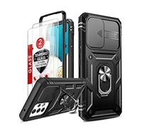 LeYi Samsung A53 5G Case Camera Slider and 2 Tempered Glass Screen Protector,Samsung Galaxy A53 Case Ring Holder 360° Full Body Protective Heavy Duty Shockproof Rugged Hard Armour Phone Cover Black