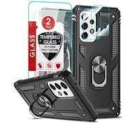 LeYi Samsung A53 5G Case, Samsung Galaxy A53 5G Phone Case and 2 Tempered Glass Screen Protector and 2 Camera Lens Protector, Ring Holder Military Grade Protective Shockproof A53 5G Phone Cover Black