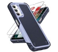 LeYi Samsung Galaxy A14 Phone Case with 2 Pack Tempered Glass Screen Protectors, Armour Samsung A14 5G/4G Phone Cover Heavy Duty Hard PC Textured Shockproof Back Case, Purple