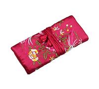 LEYILE Traditional Silk Travel Chinese Embroidery Jewelry Bag Jewelry Roll Wrap Gift Bags, Rose Red