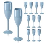 LEYIQU 12pcs Blue Champagne Flutes, Acrylic Champagne Glasses Plastic Goblets Wedding Toasting Shatterproof Reusable Champagne Flute for Weddings (12, BLUE)