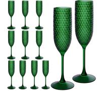 LEYIQU 24PCS Green Plastic Champagne Flutes 7oz,Unbreakable Champagne Glasses Bulk，Reusable Crystal Drinking Wine Glasses for Wedding,Chrismas,Party