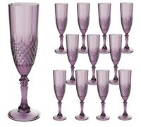 LEYIQU Plastic Champagne Flutes, 12PCS Dark Purple Wine Glasses Goblets Cups Reusable Flute, for Christmas Weddings Bachelor Parties Toasting and Events(12, Dark Purple)