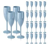 LEYIQU Plastic Champagne Flutes, Acrylic Glasses Goblets Cups Toasting Shatterproof Reusable Flute, for Wedding Party Dinner Mimosa Bar Anniversary Birthday (24, Blue)