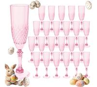 LEYIQU Plastic Champagne Flutes, Champagne Glasses Bulk, Reusable Unbreakable Acrylic Wine Glasses Goblets for Weddings Bachelor Parties Toasting Bridal Shower Easter (24, Pink)