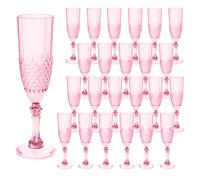 LEYIQU Plastic Champagne Flutes, Champagne Glasses Bulk, Reusable Unbreakable Acrylic Wine Glasses Goblets for Weddings Bachelor Parties Toasting Bridal Shower Mother's Day (24, Pink)