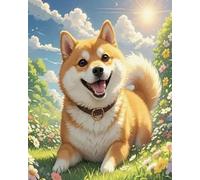 LEYIUYIU 5D Diamond Art Painting Set Adult Beginners Children DIY Full Round Diamond Handmade Artwork Home Wall Decoration - 40x50cmDog in Flower Field - 40x50cm