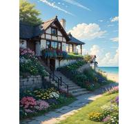 LEYIUYIU 5D Diamond Art Painting Set Adult Beginners Children DIY Full Round Diamond Handmade Artwork Home Wall Decoration - Seaside Villa - 40x50cm