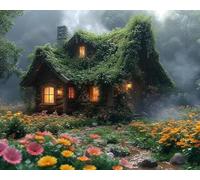 LEYIUYIU DIY Diamond Painting for Adults Children Beginners 5D Leisure Creative Painting Set for Home Wall Decoration - Beautiful Flower House - 40x50cm