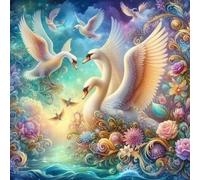 LEYIUYIU Pre Printed 11CT Cross Stitch kit for Adults Beginners Advanced Printed Embroidery Child DIY Advanced HandmadArt Lover Wall Crafts Decoration - Garden White swan - 40x40cm