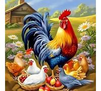 LEYIUYIU Pre Printed 11CT Cross Stitch kit for Adults Beginners Advanced Printed Embroidery Child DIY Advanced HandmadArt Lover Wall Crafts Decoration - Animal Chicken - 40x40cm