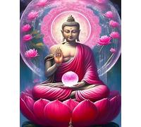 LEYIUYIU Pre Printed Pattern Cross Stitch Kit DIY for Adults Beginners Kids 11CT Premium Printed Embroidery Kit Handmade Crafts Home Wall Decor - Red Buddha Statue - 40x50cm