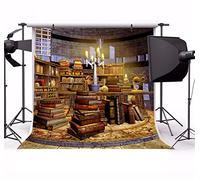 Leyiyi 10x10ft Vintage Scientist Lab Photography Backdrop Old Rustic Brick Building Bookshelves Books Candles Wizard Workshop Background Halloween Skull Magician Photo Portrait Vinyl Studio Prop