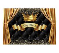 Leyiyi 10x6.5ft Black and Gold Happy Birthday Backdrop Royal Gold Crown Golden Dots Photography Background Gold Crown Curtain Black Headboard Baby Kids Birthday Backdrop Kids Portrait Photo Props